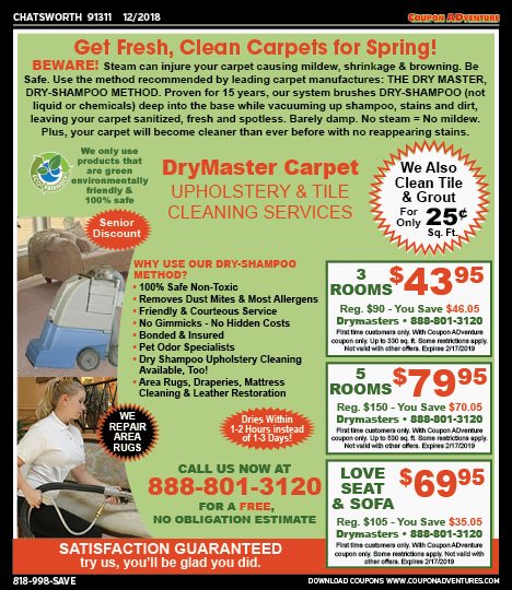 DryMaster Carpet, Chatsworth, coupons, direct mail, discounts, marketing, Southern California