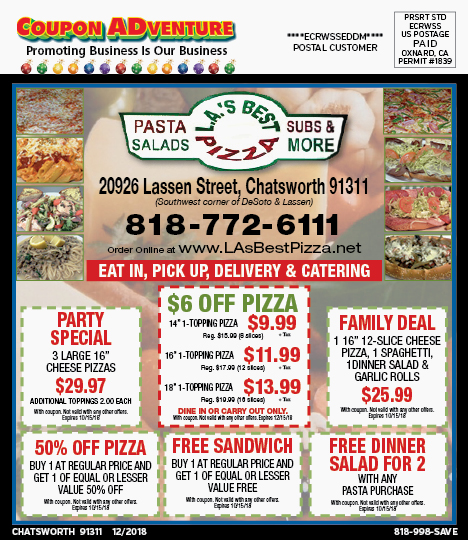 LA's Best Pizza, Chatsworth, coupons, direct mail, discounts, marketing, Southern California