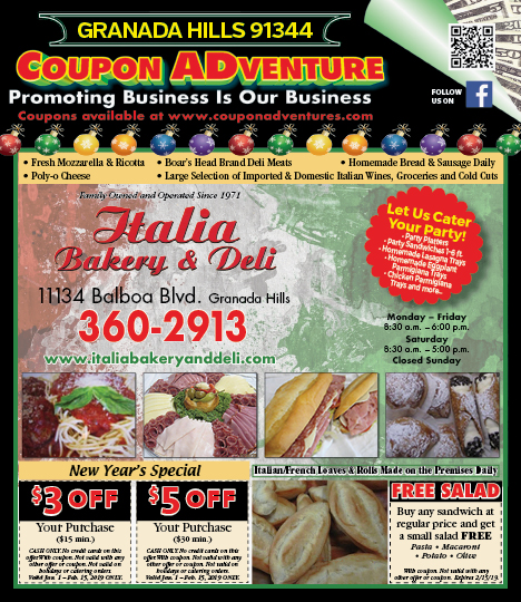 Italia Bakery & Deli, Chatsworth, coupons, direct mail, discounts, marketing, Southern California