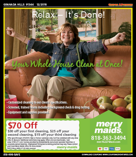 Merry Maids, Chatsworth, coupons, direct mail, discounts, marketing, Southern California