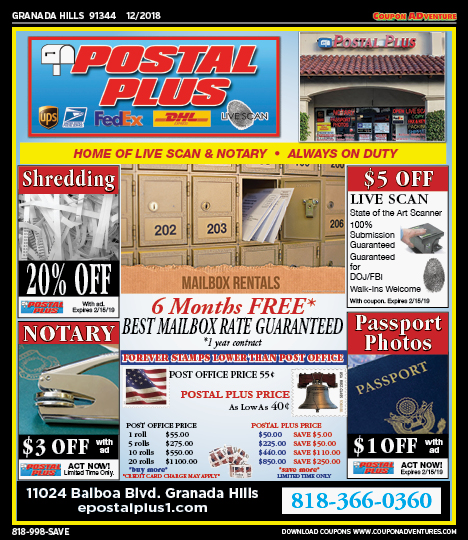 Postal Plus, Chatsworth, coupons, direct mail, discounts, marketing, Southern California