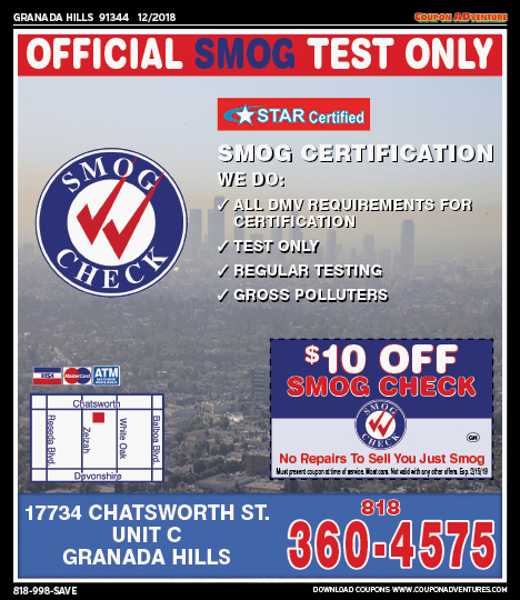 Official Smog Test Only, Chatsworth, coupons, direct mail, discounts, marketing, Southern California