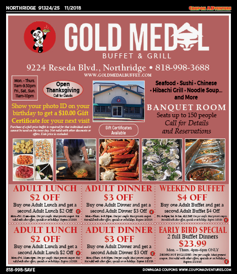 Gold Medal Buffet & Grill, Northridge, coupons, direct mail, discounts, marketing, Southern California