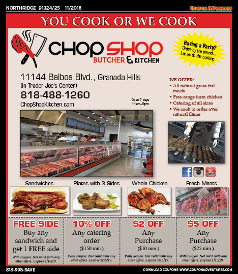 Chop Shop Butcher & Kitchen, Northridge, coupons, direct mail, discounts, marketing, Southern California