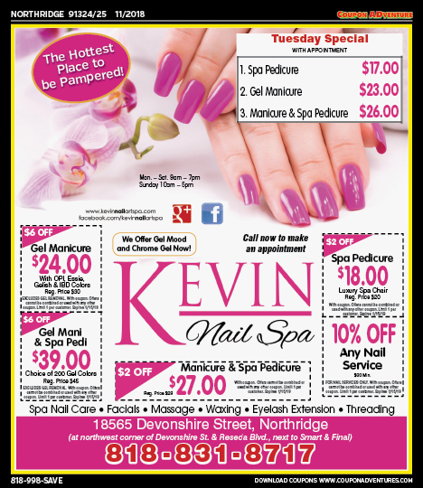 Kevin Nail Spa, Northridge, coupons, direct mail, discounts, marketing, Southern California