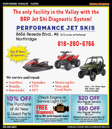 Performance Jet Skis, Northridge, coupons, direct mail, discounts, marketing, Southern California