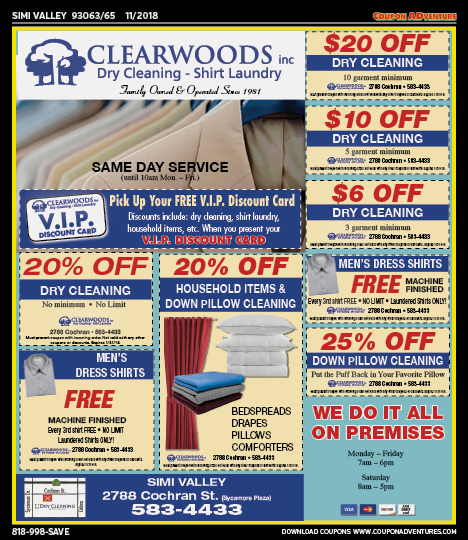 Clearwoods Dry Cleaning, Simi Valley, coupons, direct mail, discounts, marketing, Southern California
