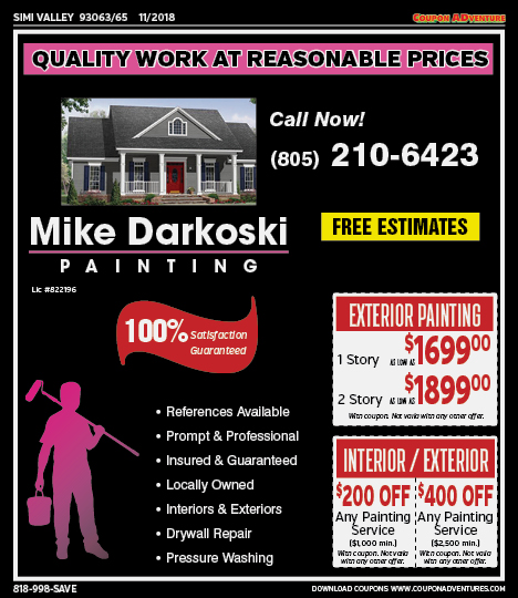 Mike Darkoksi Painting, Simi Valley, coupons, direct mail, discounts, marketing, Southern California