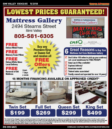 Mattress Gallery, Simi Valley, coupons, direct mail, discounts, marketing, Southern California