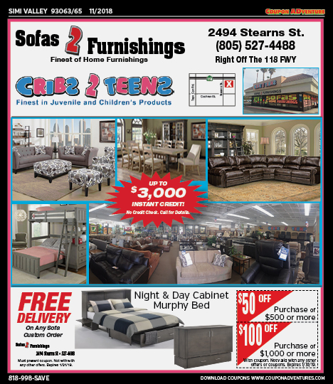 Sofas 2 Furnishings, Simi Valley, coupons, direct mail, discounts, marketing, Southern California