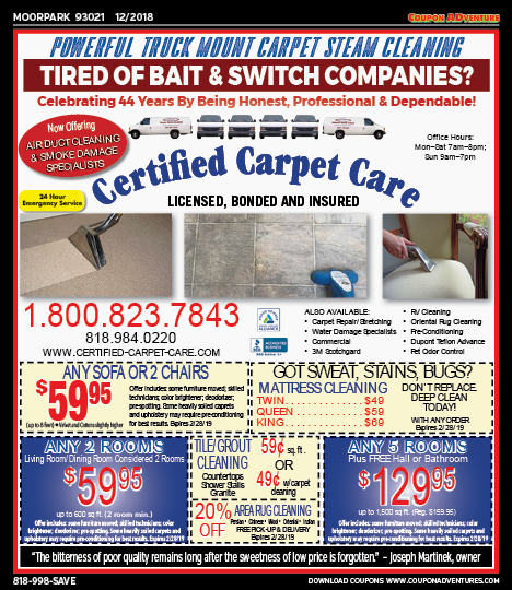 Certified Carpet Care, Moorpark, coupons, direct mail, discounts, marketing, Southern California