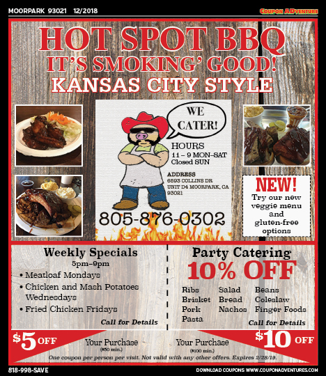 Hot Spot BBQ, Moorpark, coupons, direct mail, discounts, marketing, Southern California