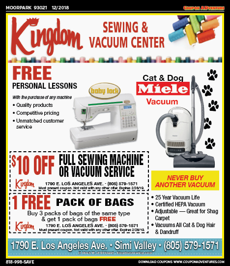 Kingdom Sewing & Vacuum Center, Moorpark, coupons, direct mail, discounts, marketing, Southern California