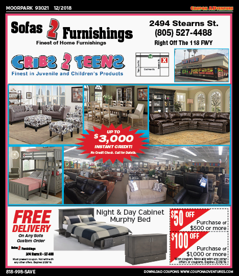 Sofas 2 Furnishings, Moorpark, coupons, direct mail, discounts, marketing, Southern California