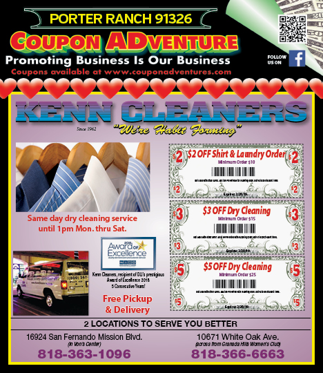 Kenn Cleaners, Porter Ranch, coupons, direct mail, discounts, marketing, Southern California