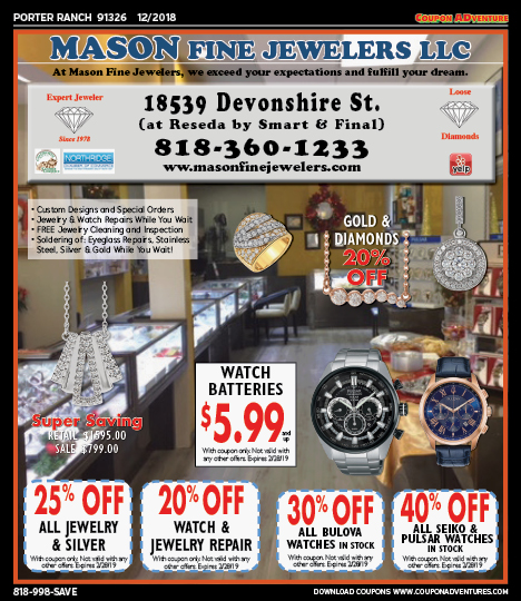 Mason Fine Jewelers, Porter Ranch, coupons, direct mail, discounts, marketing, Southern California