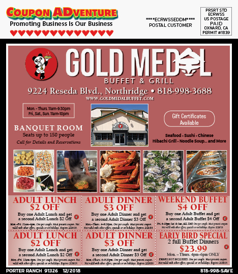 Gold Medal Buffet & Grill, Porter Ranch, coupons, direct mail, discounts, marketing, Southern California