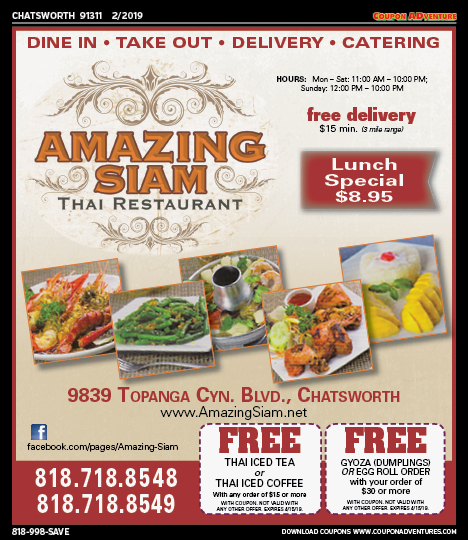 Amazing Siam, Chatsworth, coupons, direct mail, discounts, marketing, Southern California
