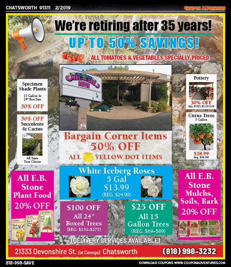 Mel-O-Dee Garden Center, Chatsworth, coupons, direct mail, discounts, marketing, Southern California