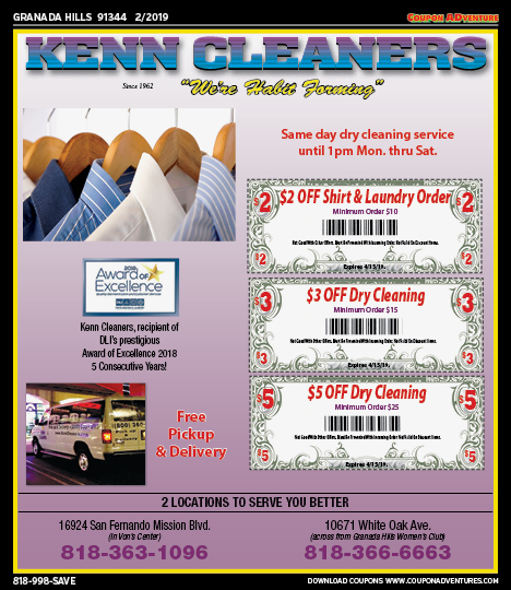 Kenn Cleaners, Granada Hills, coupons, direct mail, discounts, marketing, Southern California