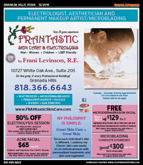 Frantastic Skin Care & Electrolysis, Granada Hills, coupons, direct mail, discounts, marketing, Southern California
