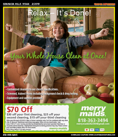 Merry Maids, Granada Hills, coupons, direct mail, discounts, marketing, Southern California