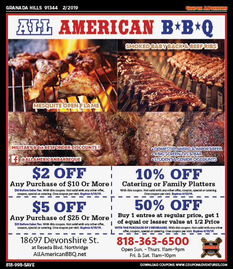 All American BBQ, Granada Hills, coupons, direct mail, discounts, marketing, Southern California
