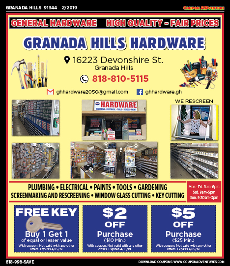 Granada Hills Hardware, Granada Hills, coupons, direct mail, discounts, marketing, Southern California