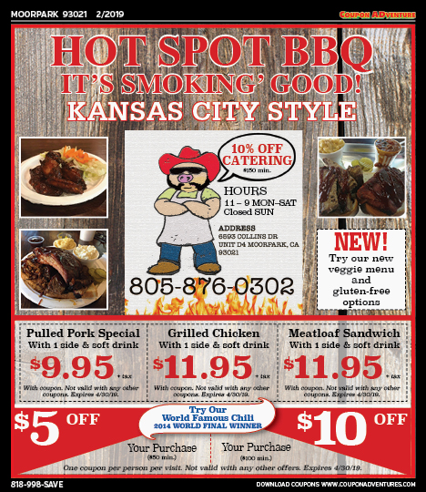 Hot Spot BBQ, Moorpark, coupons, direct mail, discounts, marketing, Southern California