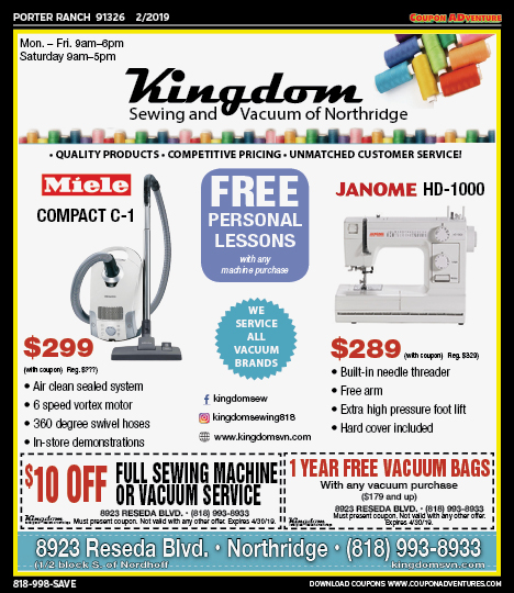 Kingdom Sewing and Vacuum of Northridge, Porter Ranch, coupons, direct mail, discounts, marketing, Southern California