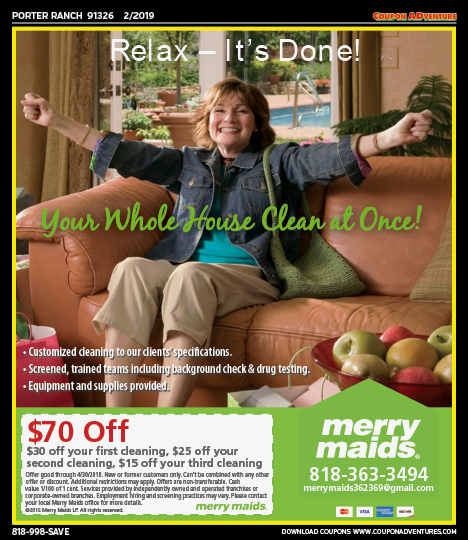 Merry Maids, Porter Ranch, coupons, direct mail, discounts, marketing, Southern California