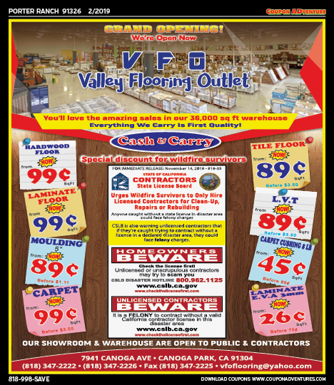 Valley Flooring Outlet, Porter Ranch, coupons, direct mail, discounts, marketing, Southern California