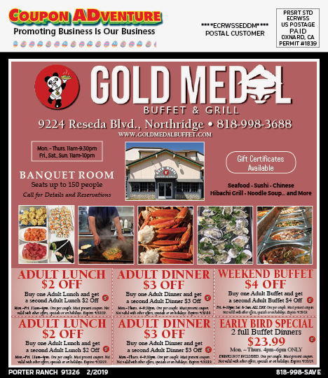 Gold Medal Buffet & Grill, Porter Ranch, coupons, direct mail, discounts, marketing, Southern California