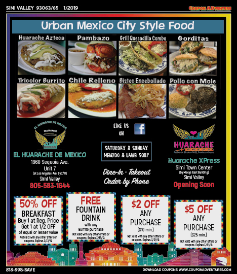 El Huarache De Mexico, Huarache XPress, Simi Valley, coupons, direct mail, discounts, marketing, Southern California
