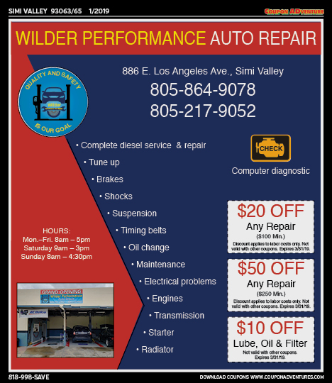 Wilder Performance Auto Repair, Simi Valley, coupons, direct mail, discounts, marketing, Southern California