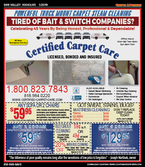 Certified Carpet Care, Simi Valley, coupons, direct mail, discounts, marketing, Southern California