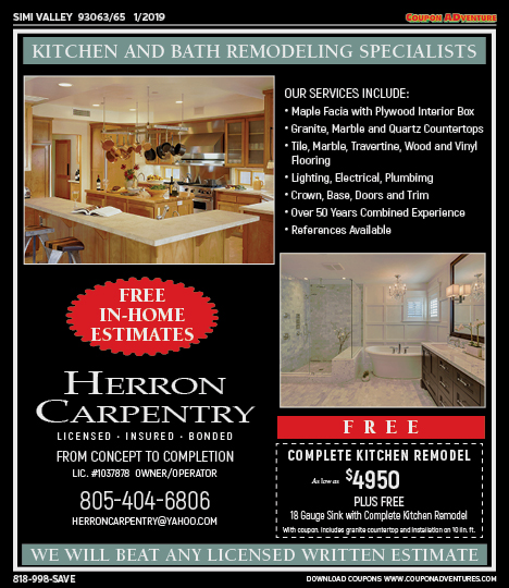 Herron Carpentry, Simi Valley, coupons, direct mail, discounts, marketing, Southern California