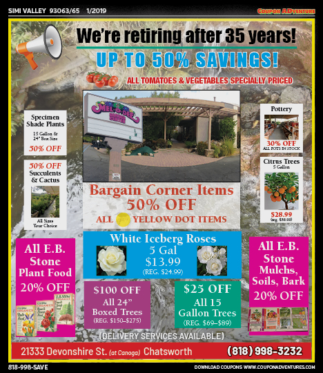Mel-o-Dee Garden Center, Simi Valley, coupons, direct mail, discounts, marketing, Southern California