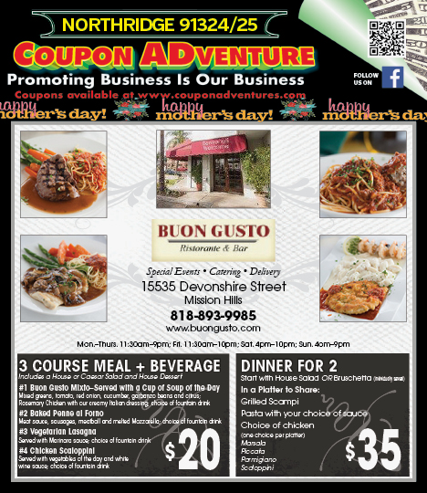 Buon Gusto Ristorante & Bar, Northridge, coupons, direct mail, discounts, marketing, Southern California