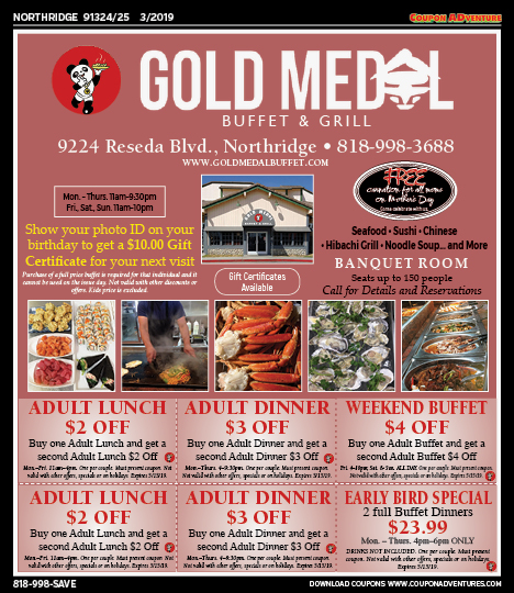 Gold Medal Buffet & Grill, Northridge, coupons, direct mail, discounts, marketing, Southern California