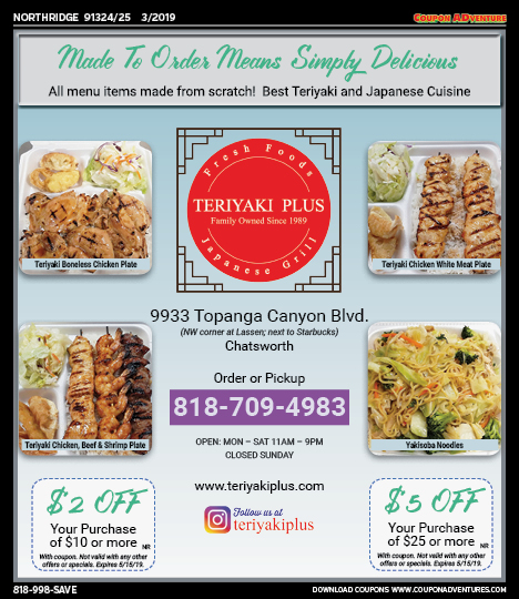 Teriyaki Plus, Northridge, coupons, direct mail, discounts, marketing, Southern California