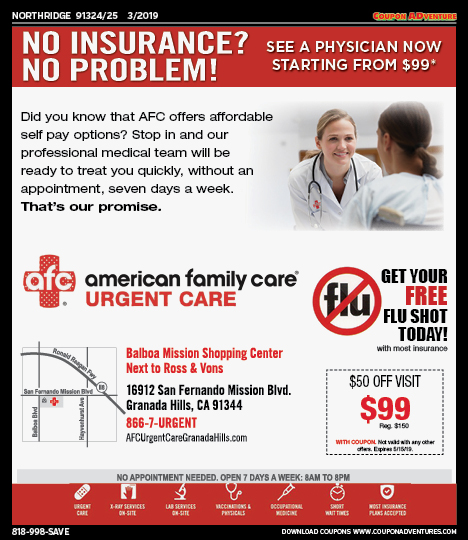 American Family Care Urgent Care, Northridge, coupons, direct mail, discounts, marketing, Southern California