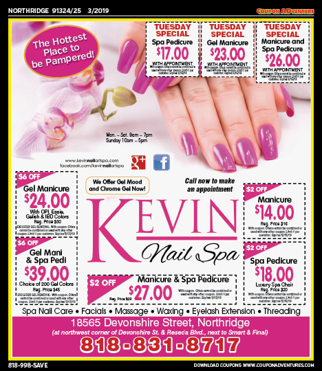 Kevin Nail Spa, Northridge, coupons, direct mail, discounts, marketing, Southern California