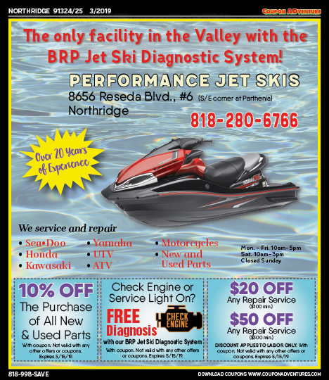 Performance Jet Skis, Northridge, coupons, direct mail, discounts, marketing, Southern California