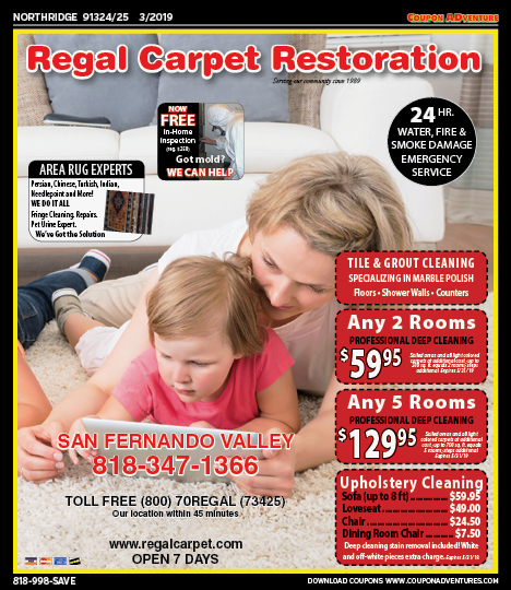 Regal Carpet Restoration, Northridge, coupons, direct mail, discounts, marketing, Southern California