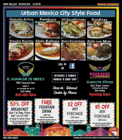 El Huarache De Mexico/Huarache XPress, Simi Valley, coupons, direct mail, discounts, marketing, Southern California