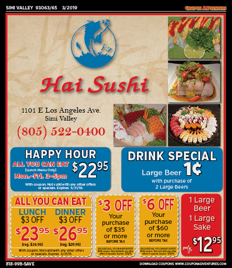 Hai Sushi, Simi Valley, coupons, direct mail, discounts, marketing, Southern California