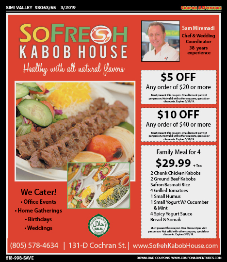 SoFreh Kabob House, Simi Valley, coupons, direct mail, discounts, marketing, Southern California