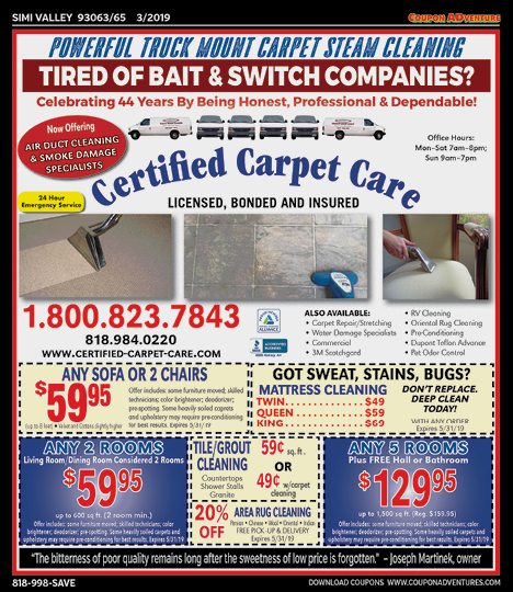 Certified Carpet Care, Simi Valley, coupons, direct mail, discounts, marketing, Southern California