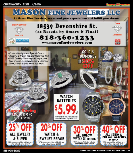 Mason Fine Jewelers, Chatsworth, coupons, direct mail, discounts, marketing, Southern California